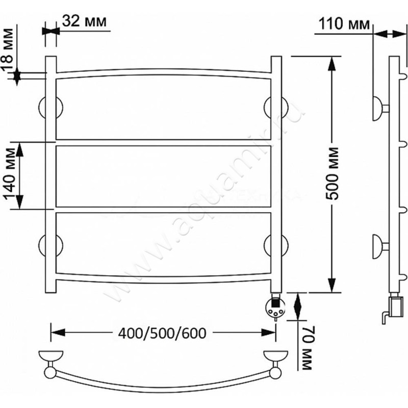 Полотенцесушитель латунный электрический Secado Милан 1 4603777478742 размеры