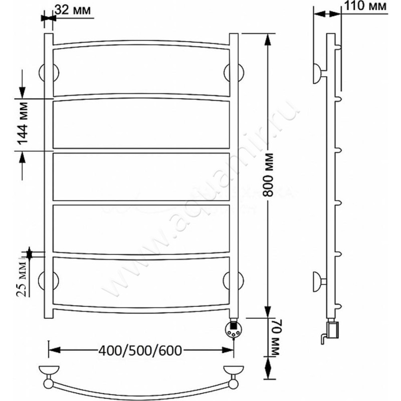 Полотенцесушитель латунный электрический Secado Милан 1 4603777478773 размеры