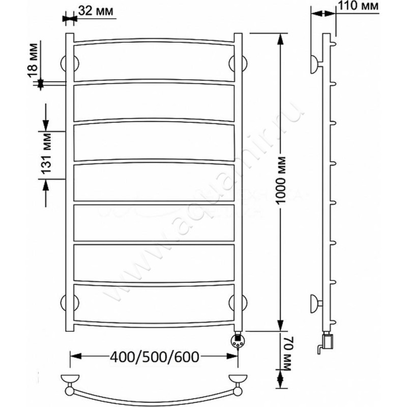 Полотенцесушитель латунный электрический Secado Милан 1 4603777478728 размеры