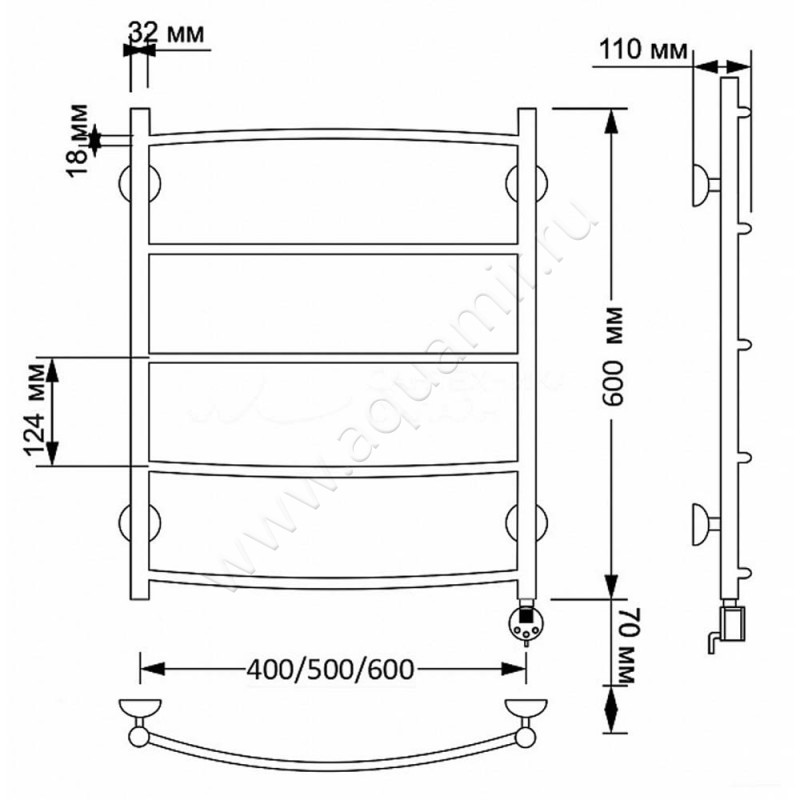 Полотенцесушитель латунный электрический Secado Милан 1 4603777462574 размеры
