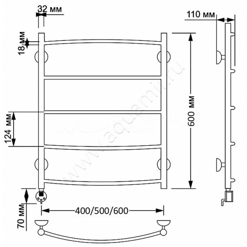 Полотенцесушитель латунный электрический Secado Милан 1 4603777462574 размеры