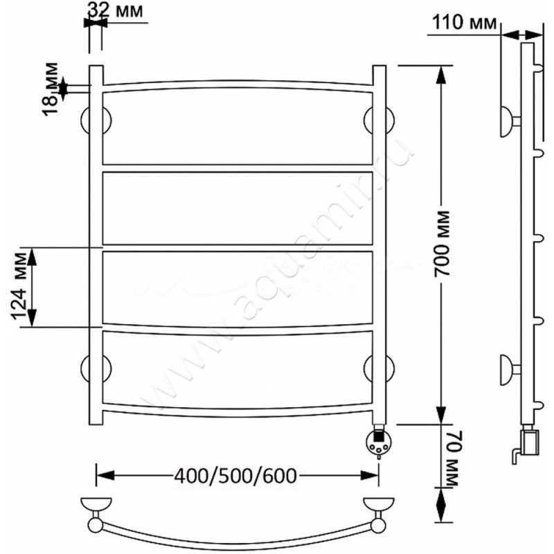 Полотенцесушитель латунный электрический Secado Милан 1 4603777462598 размеры