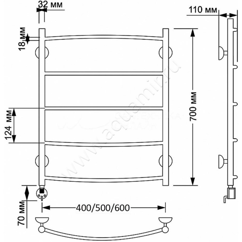 Полотенцесушитель латунный электрический Secado Милан 1 4603777462598 размеры