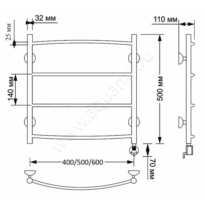 Полотенцесушитель латунный электрический Secado Милан 1 4603777462666 размеры