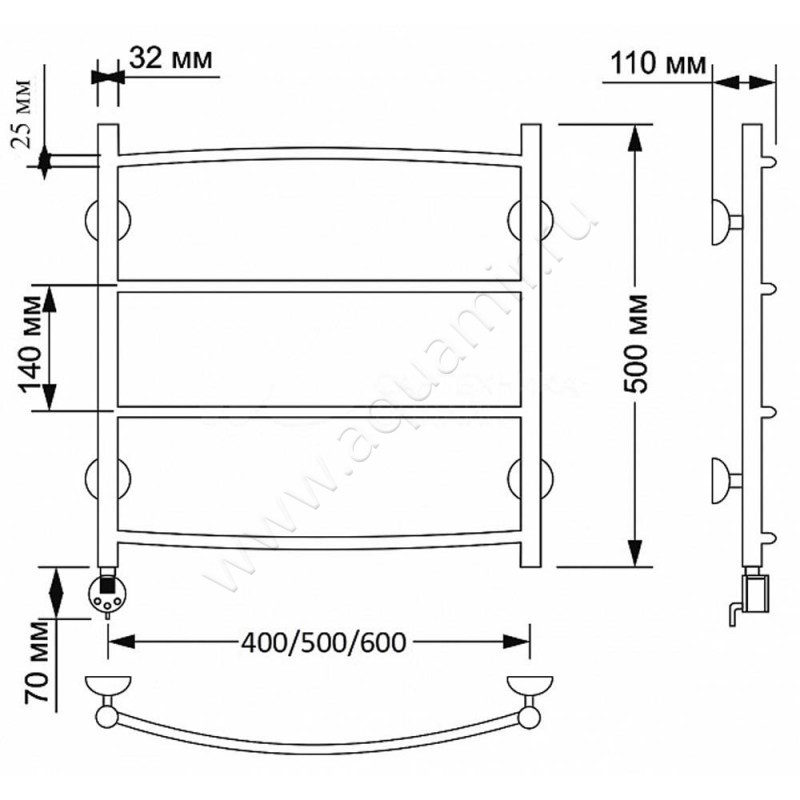 Полотенцесушитель латунный электрический Secado Милан 1 4603777462673 размеры