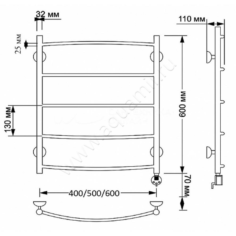 Полотенцесушитель латунный электрический Secado Милан 1 4603777462697 размеры