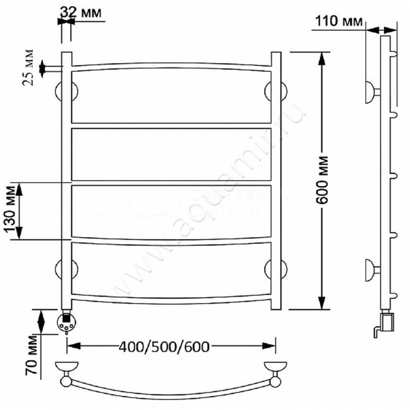 Полотенцесушитель латунный электрический Secado Милан 1 4603777462697 размеры