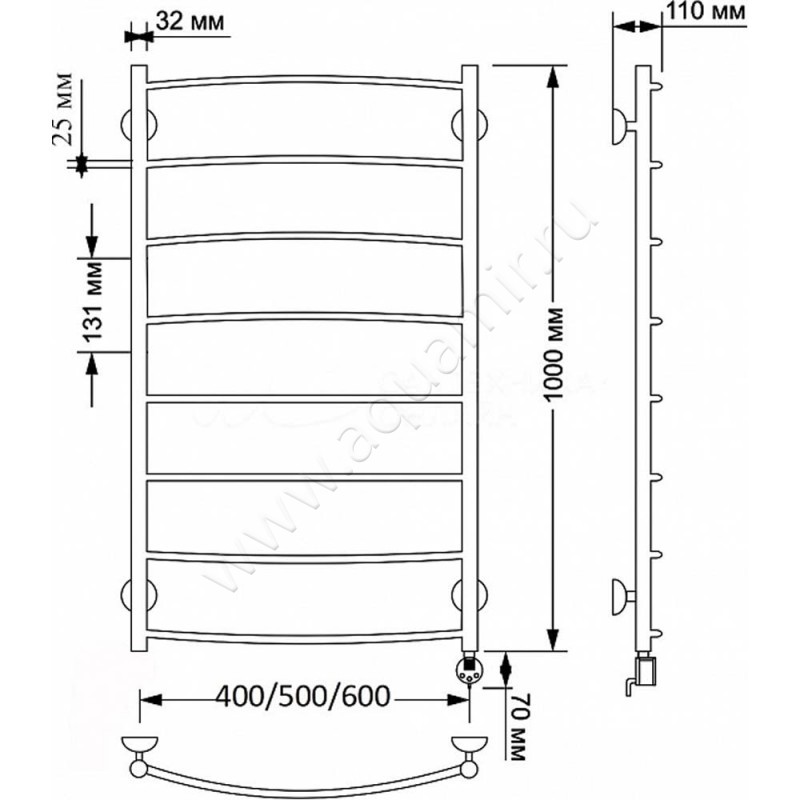 Полотенцесушитель латунный электрический Secado Милан 1 4603777462758 размеры