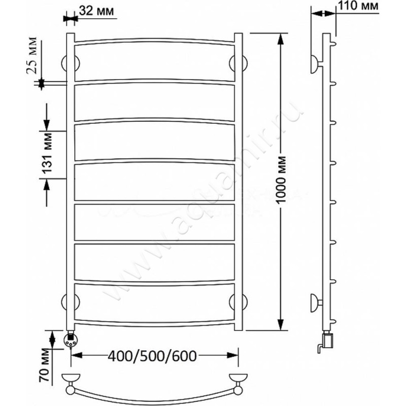 Полотенцесушитель латунный электрический Secado Милан 1 4603777462758 размеры