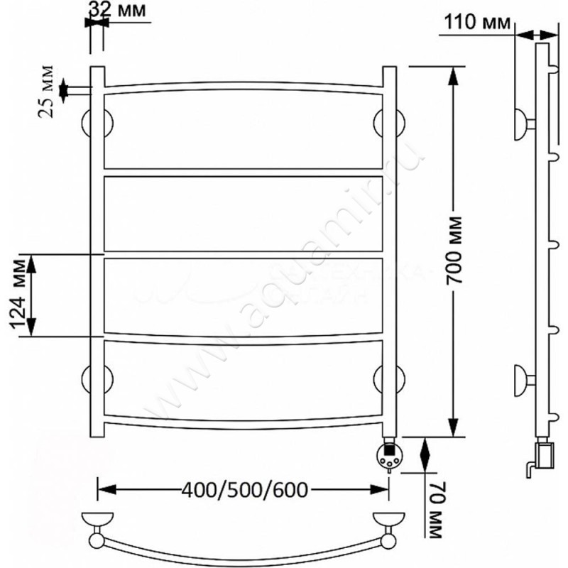 Полотенцесушитель латунный электрический Secado Милан 1 4603777478827 размеры