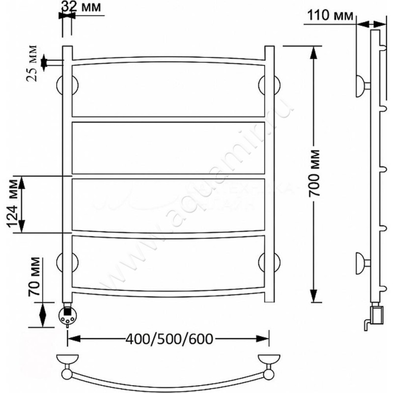 Полотенцесушитель латунный электрический Secado Милан 1 4603777478827 размеры