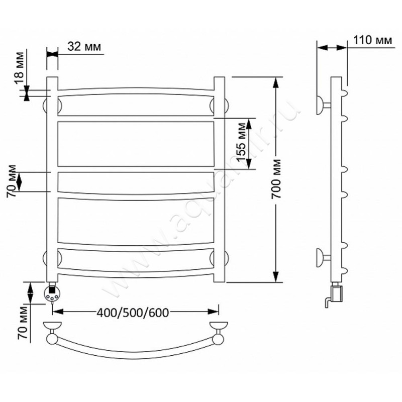 Полотенцесушитель латунный электрический Secado Милан 2 4603777478254 размеры