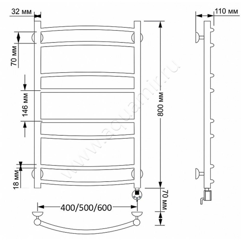 Полотенцесушитель латунный электрический Secado Милан 2 4603777463144 размеры