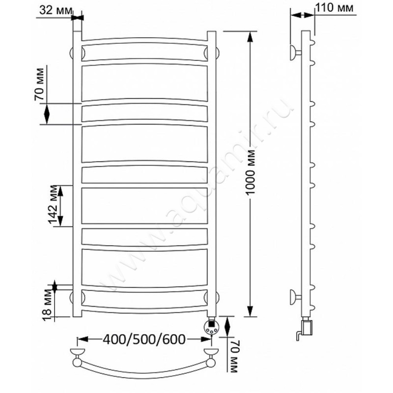 Полотенцесушитель латунный электрический Secado Милан 2 4603777463168 размеры