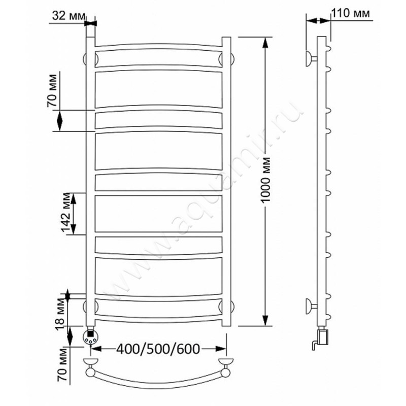 Полотенцесушитель латунный электрический Secado Милан 2 4603777463168 размеры