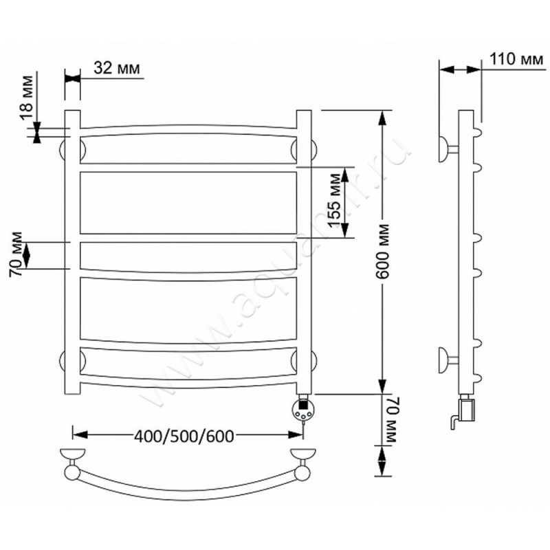 Полотенцесушитель латунный электрический Secado Милан 2 4603777478865 размеры