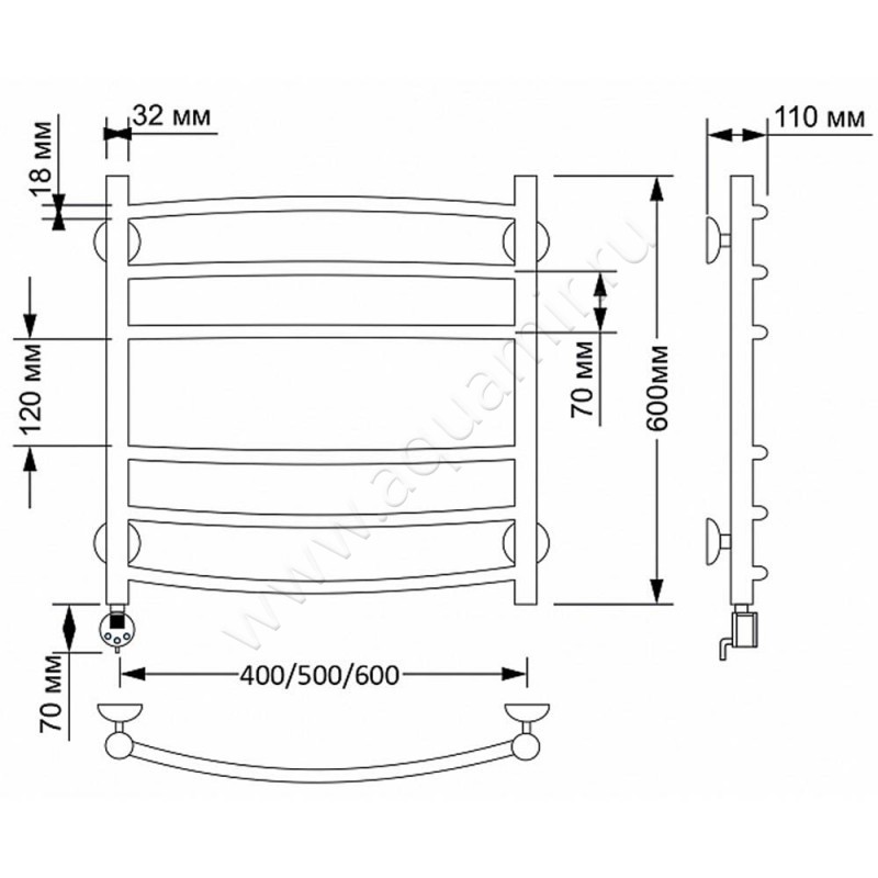 Полотенцесушитель латунный электрический Secado Милан 3 4603777463205 размеры