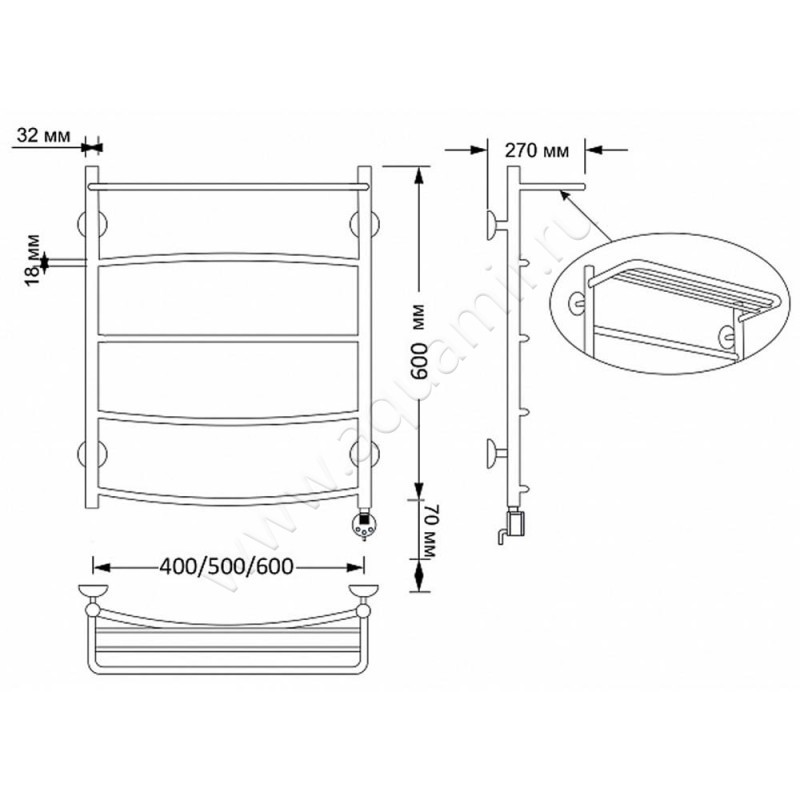 Полотенцесушитель латунный электрический Secado Милан 4 4603777469870 размеры