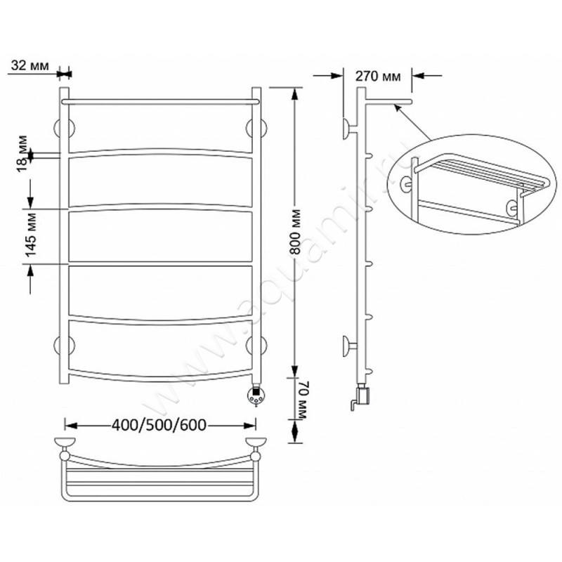 Полотенцесушитель латунный электрический Secado Милан 4 4603777463410 размеры