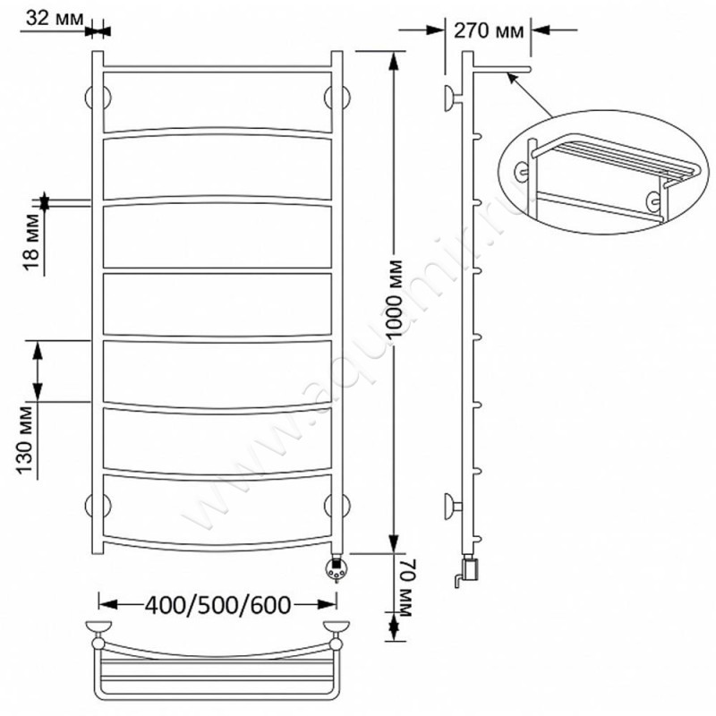 Полотенцесушитель латунный электрический Secado Милан 4 4603777478933 размеры