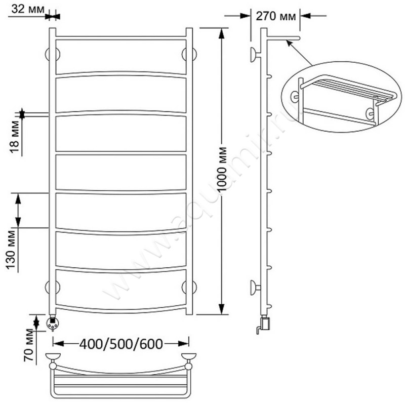 Полотенцесушитель латунный электрический Secado Милан 4 4603777478933 размеры