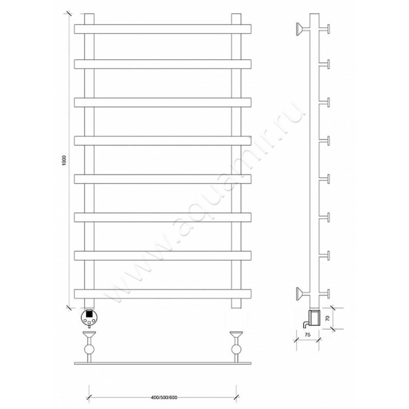 Полотенцесушитель электрический Secado Понтида 1 4603759403397 размеры