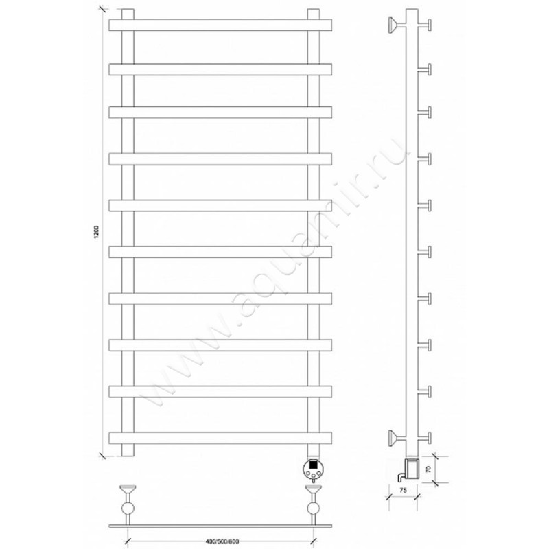 Полотенцесушитель электрический Secado Понтида 1 4603759406572 размеры