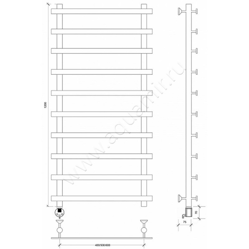 Полотенцесушитель электрический Secado Понтида 1 4603777456603 размеры