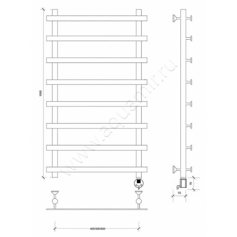 Полотенцесушитель электрический Secado Понтида 1 4603777456573 размеры