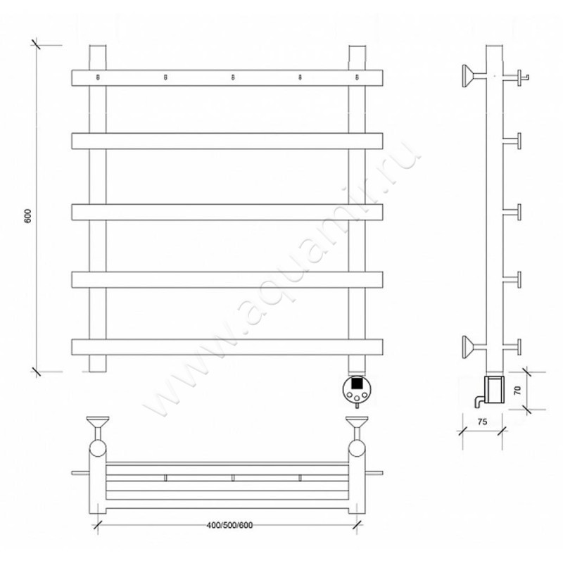 Полотенцесушитель электрический Secado Понтида 1 4603759402000 размеры