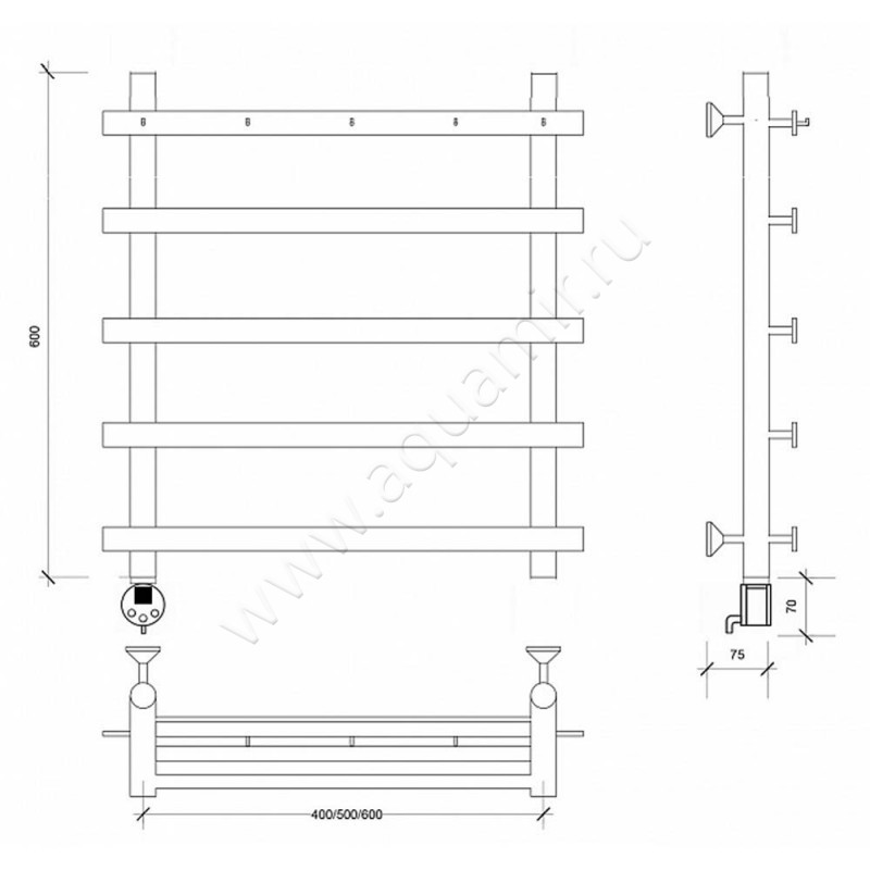 Полотенцесушитель электрический Secado Понтида 1 4603759407814 размеры