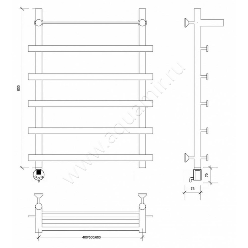 Полотенцесушитель электрический Secado Понтида 1 4603777456689 размеры