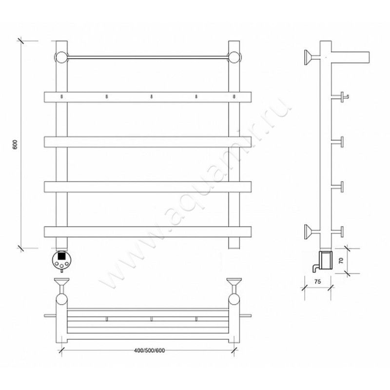 Полотенцесушитель электрический Secado Понтида 1 4603759406633 размеры