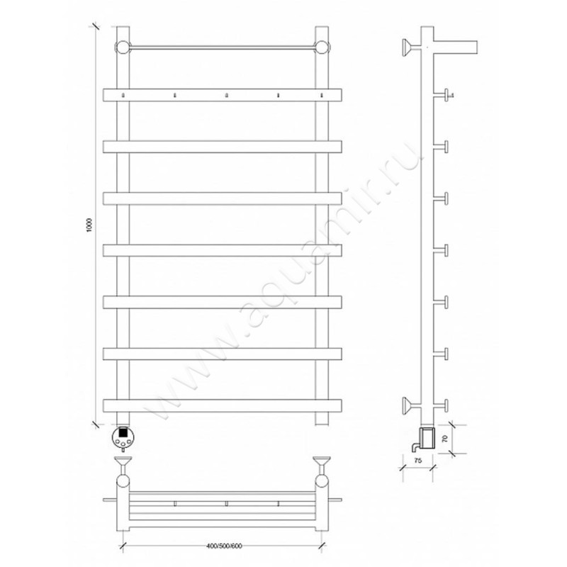 Полотенцесушитель электрический Secado Понтида 1 4603759403472 размеры