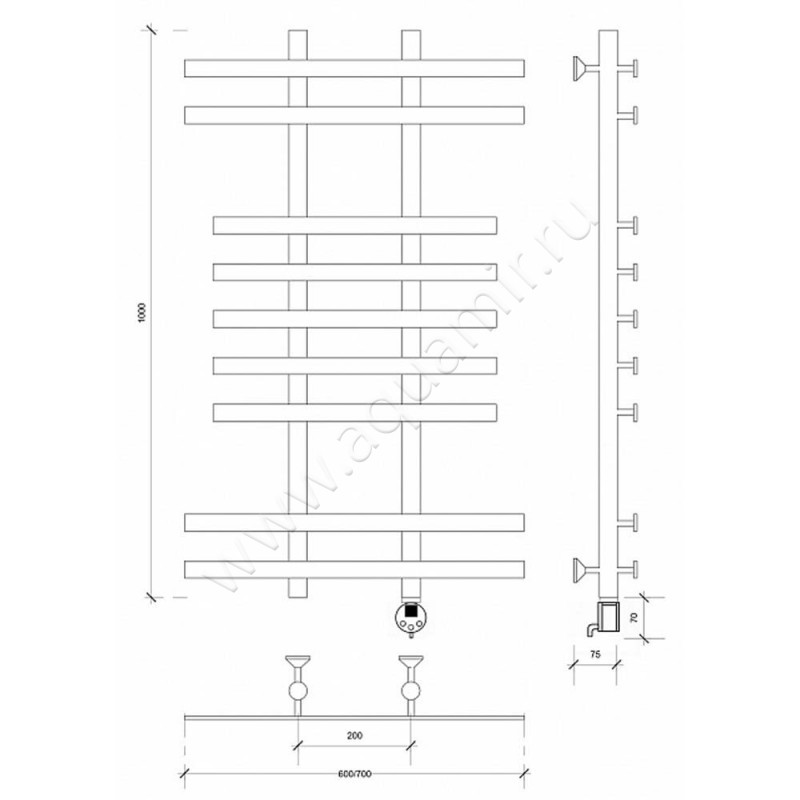 Полотенцесушитель электрический Secado Понтида 2 4603777457020 размеры