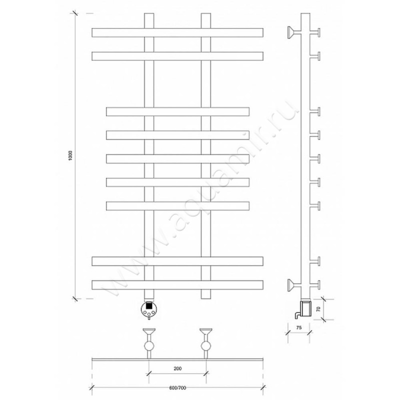 Полотенцесушитель электрический Secado Понтида 2 4603777457020 размеры