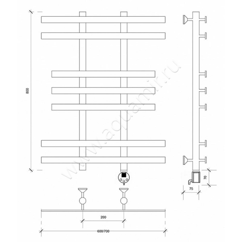 Полотенцесушитель электрический Secado Понтида 2 4603777457013 размеры