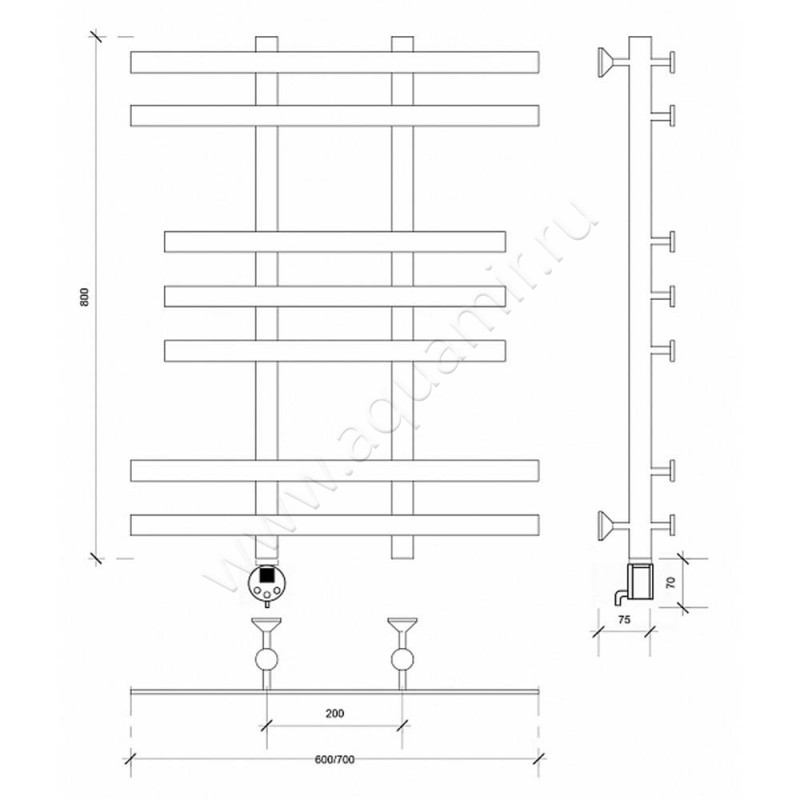 Полотенцесушитель электрический Secado Понтида 2 4603777457013 размеры