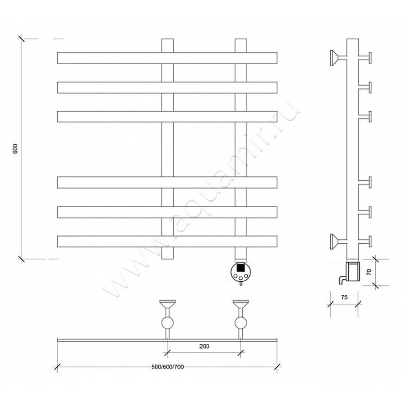 Полотенцесушитель электрический Secado Понтида 3 4603759406671 размеры