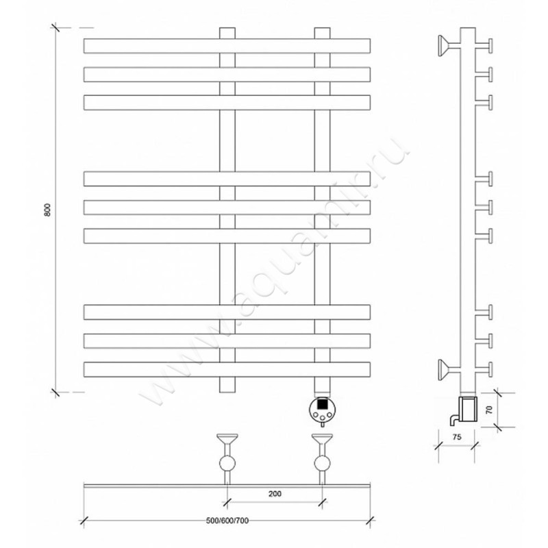 Полотенцесушитель электрический Secado Понтида 3 4603777457129 размеры