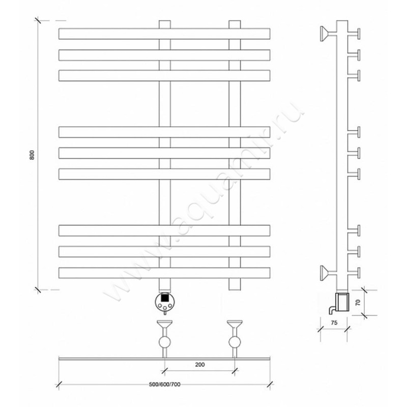 Полотенцесушитель электрический Secado Понтида 3 4603777457129 размеры