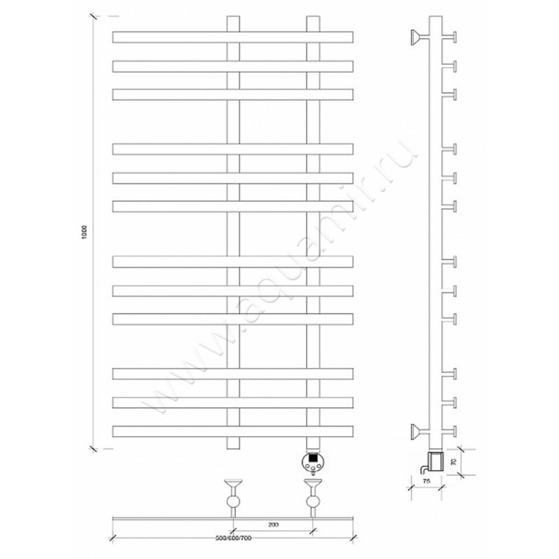 Полотенцесушитель электрический Secado Понтида 3 4603759403519 размеры