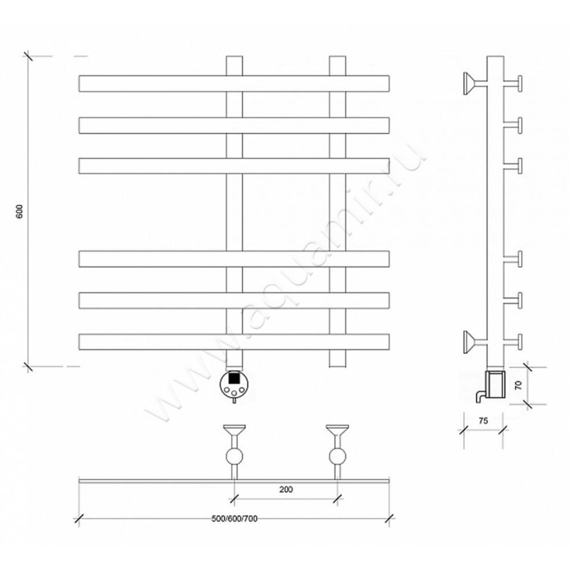 Полотенцесушитель электрический Secado Понтида 3 4603777457099 размеры