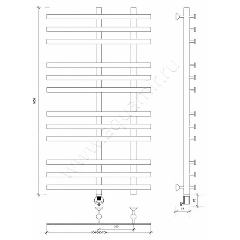Полотенцесушитель электрический Secado Понтида 3 4603759409344 размеры