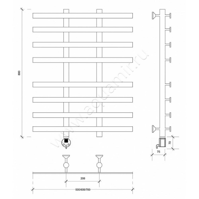 Полотенцесушитель электрический Secado Понтида 4 4603777457297 размеры