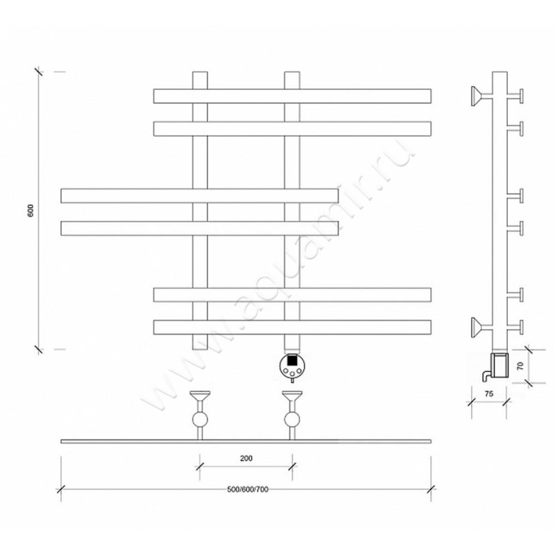 Полотенцесушитель электрический Secado Понтида 6 4603777457402 размеры