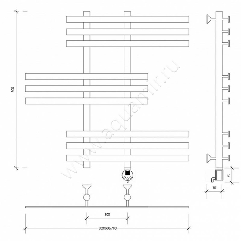 Полотенцесушитель электрический Secado Понтида 6 4603777457440 размеры