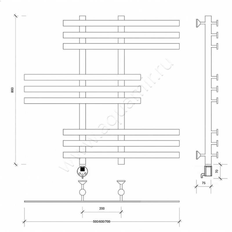 Полотенцесушитель электрический Secado Понтида 6 4603777457440 размеры
