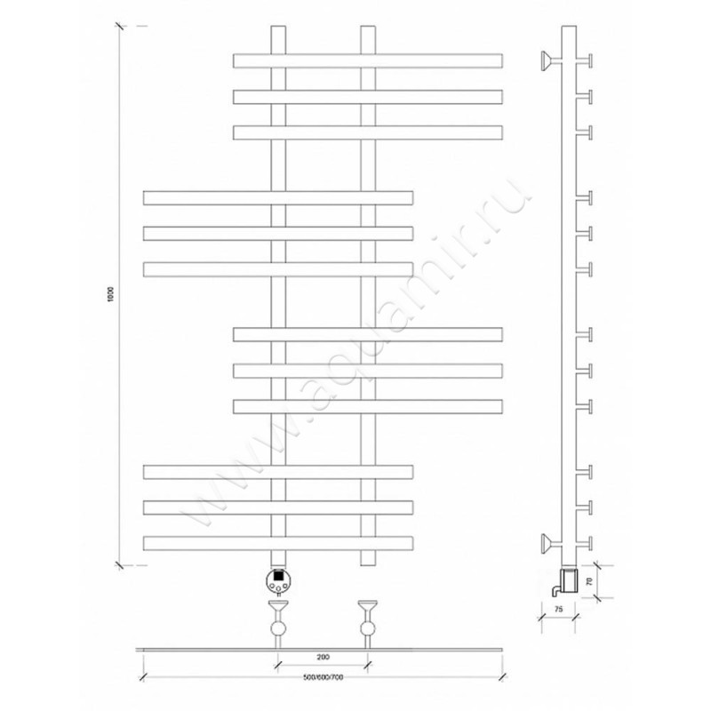 Полотенцесушитель электрический Secado Понтида 6 4603759403595 размеры