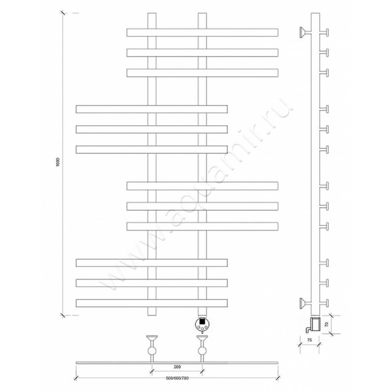 Полотенцесушитель электрический Secado Понтида 6 4603777457471 размеры